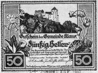 Gutschein der Gemeinde Klaus für 50 Heller